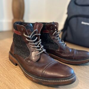 Ted Baker London, Men’s boots size 9.5. Leather brown boots with black design.